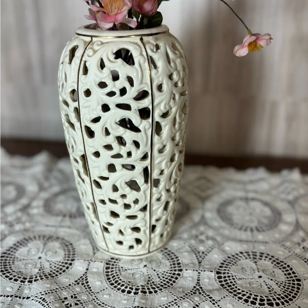 Vintage Porcelain Vase with Gold Accents